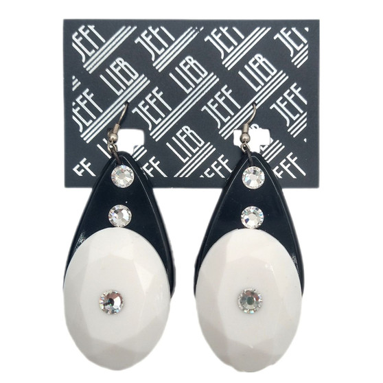 Front of the Black and White Oval Pendant Earrings SKU 26343 from Jeff Lieb