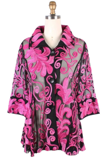 Front of the Ombre Vine Soutache Jacket from Damee in the color fuchsia pink