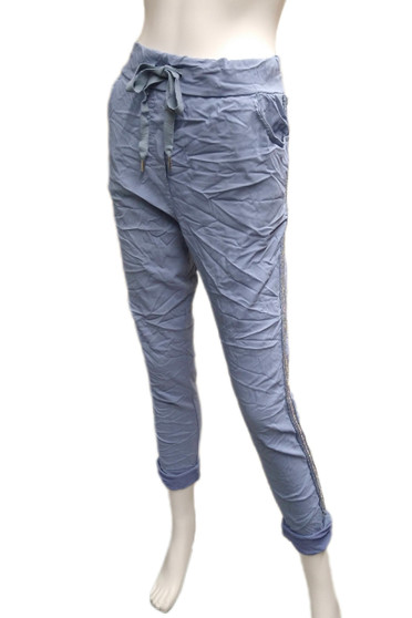 Blue Ribbed Side Jogger from Cento Uno style IU-50160 in the color denim