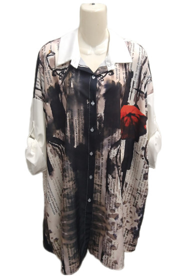Front of the News Print Shirt Dress from Cento Uno style ZX-2142 in the multicolor print
