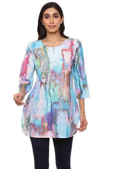 Front of the Vera Abstract Print Tunic from Parsley & Sage style 24T40T in the multicolor print