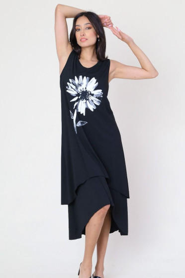 Front of the Flower Print Tank Dress from Funsport style 241754 in the colors black and white