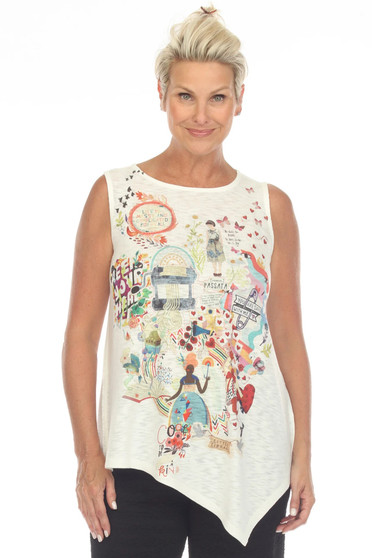 Front of the 'Safe Place' Asymmetric Tunic from Inoah in the color white