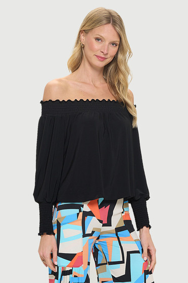 Front of the Solid Off-The-Shoulder Top from Last Tango style MS1841 in the color black
