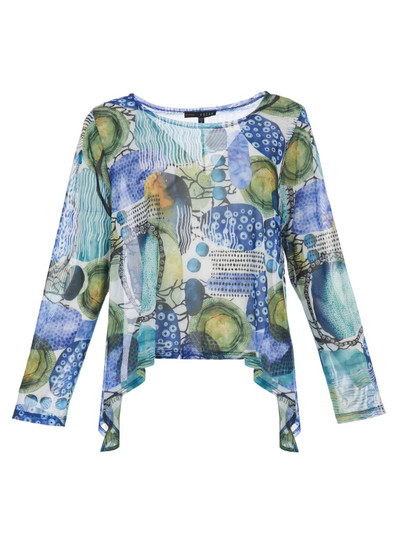 Front of the Mesh Mila Amazon Print Topper from Kozan style SH-411765 in the colors blue / green