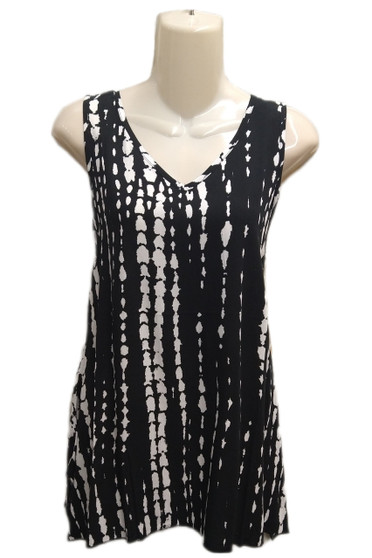 Front of the Tie Dye V-Neck Tank from Fashion Concepts style FC241338 in the colors black and white