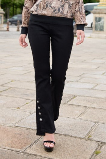 Front of the Stepped Hem Military-Style Jeans from Oo La La style M9204 in the color black