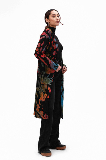 Side of the Textured Burnout Cardigan style 324145 from Cativa in the multicolor print