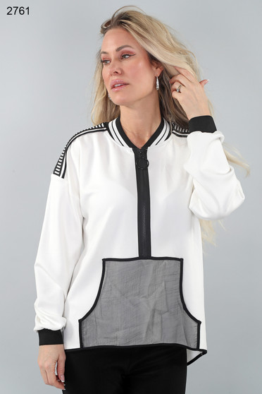 Front of the Half Zip Mesh Pocket Top style 2761 from Michael Tyler in the colors ivory and black