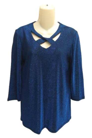 Front of the Shimmery Criss Cross Top style 102007 from Soft Works in the color royal