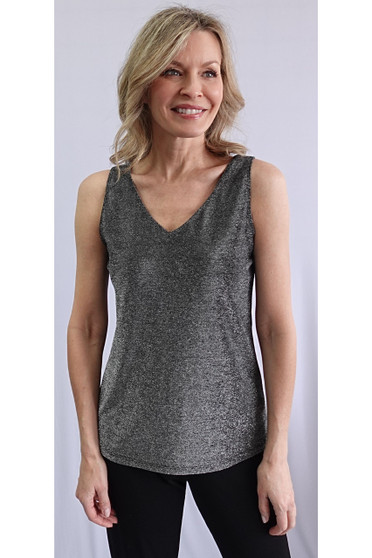Front of the Shimmery Reversible Tank style 102006 from Soft Works in the color silver