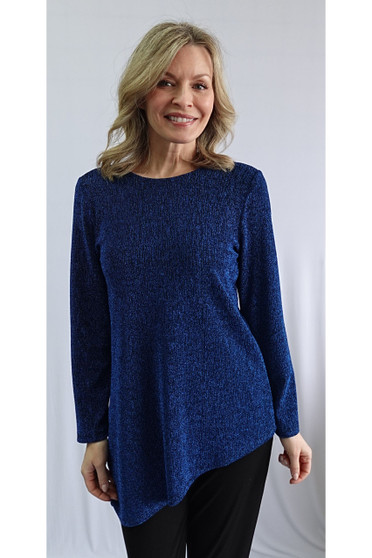Front of the Shimmery Asymmetrical Long Sleeve Top style 102011 from Soft Works in the color royal blue