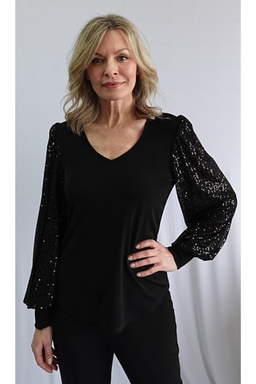 Front of the Sequins Sleeve Top style 102248 from Soft Works in the color black