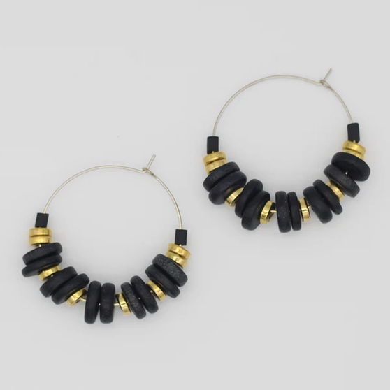 Black and Gold Hoop Dangle Earring SKU 27244 from Sylca Designs