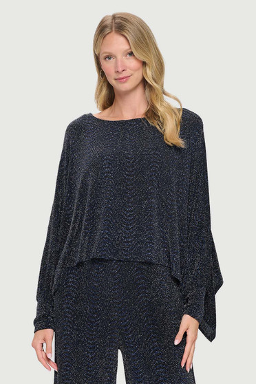 Front of the Glittery Popover Top with Arm Cuffs style MS1763-248 from Last Tango in the colors blue and black