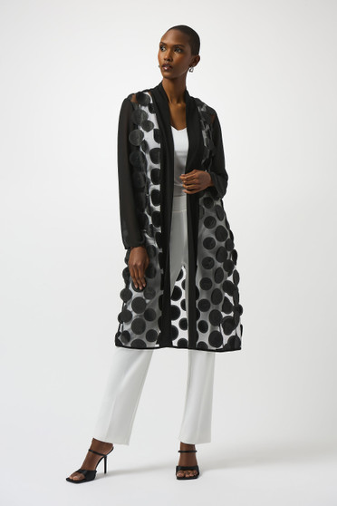 Front of the 3-D Dot and Mesh Cover-Up style 251209 from Joseph Ribkoff in the color black