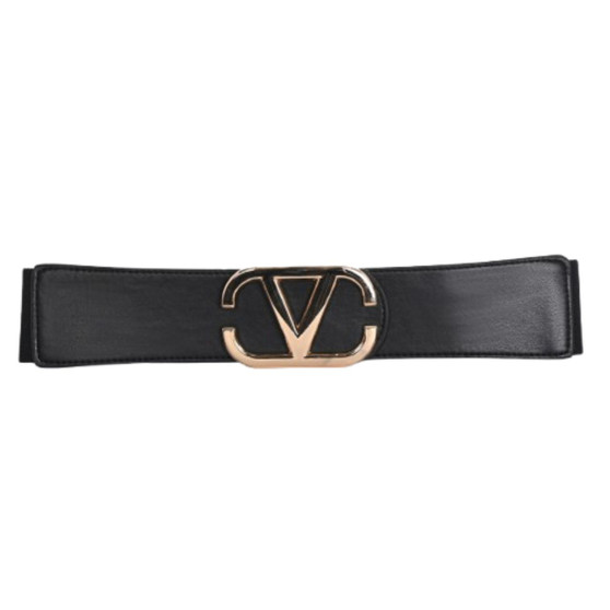 Front of the Gold-Tone 'V' Elastic Belt style A25101 from Frank Lyman in the colors black and gold