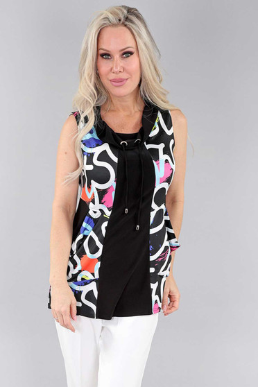 Front of the Drawstring Cowl Neck Sleeveless Top style 1880 from Michael Tyler in the colors black / multi