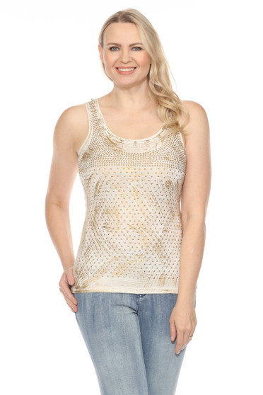 Front of the Metallic Studded Tank style Z12660 from AZI Jeans in the color gold