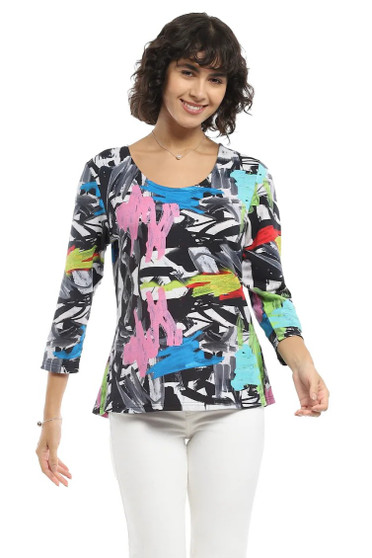 Front of the Vita Scribble Top style 25T44C from Parsley & Sage in the multicolor print
