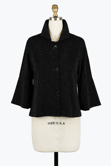 Front of the Sparkly Wire Collar Jacket style 4952 from Damee in the color black