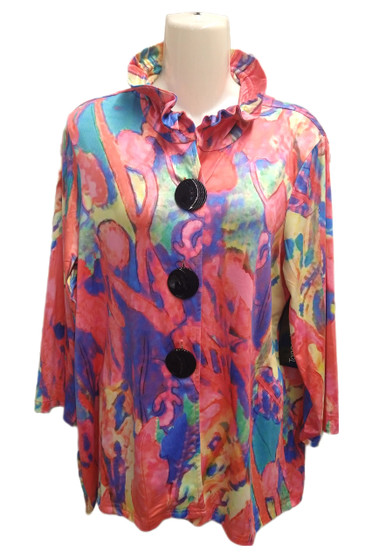 Front of the Rainbow Print Wire Collar Jacket style T6134-5789 from Tango Mango in the multicolor print
