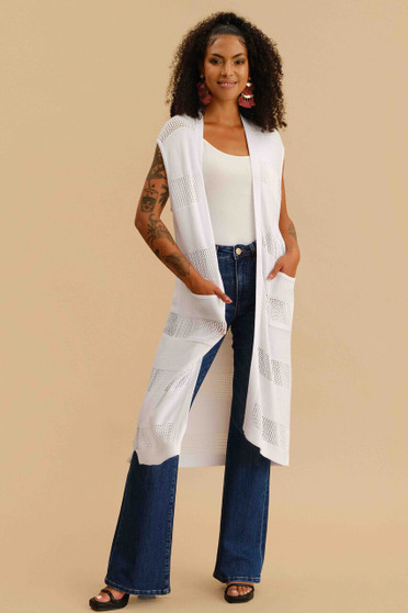 Front of the Sleeveless Long Knit Vest style 251752 from Funsport in the color white