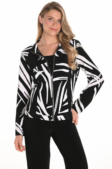 Front of the Graphic Stripe Zip Jacket style 251129 from Frank Lyman in the colors black and white
