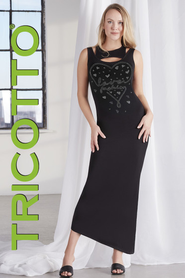 Front of the Blingy Love Fashion Tank Dress style 825 from Tricotto in the color black
