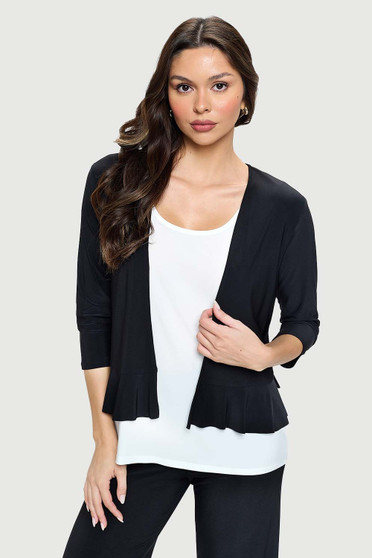 Front of the Ruffle Bottom Shrug style MS1354 from Last Tango in the color black