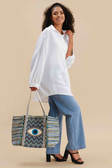 Side of the Oversized Eye Blouse style 251202 from Funsport in the color white