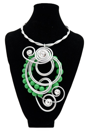Green Beads Twist Wire Necklace SKU 28607 from Jeff Lieb