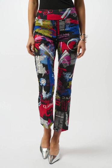Front of the Millennium Print Straight Leg Pull-On Pants style 253268 from Joseph Ribkoff in the multicolor print