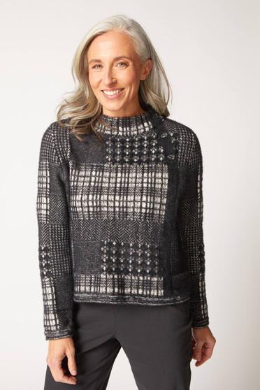 Front of the Patchwork Pullover style 88291 from Habitat in the color black