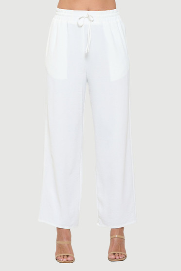 Front of the Woven Straight Leg Drawstring Pants style P1901AF from Last Tango in the color white