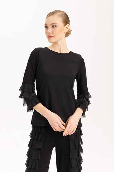 Front of the Mercer Cha Cha Sleeve Top style 421-15375 from Isle in the color black