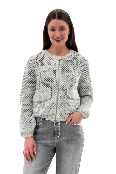 Front of the Mesh Net Zip-Up Jacket style 252279 from Orly in the color silver gray