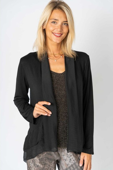 Front of the Silk Ruffle Cardigan style 7237 from Look Mode in the color black