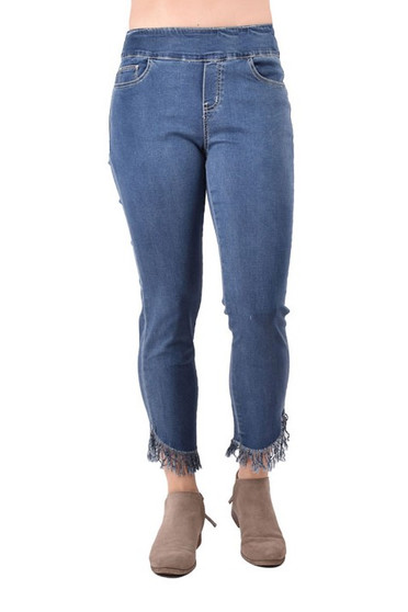 Front of the Davenport Blue Fringe Bottom Jeans style TFBWD from Ethyl in the color blue