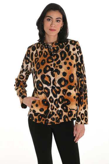 Front of the Animal Print Swing Jacket style 253159 from Frank Lyman in the cheetah print