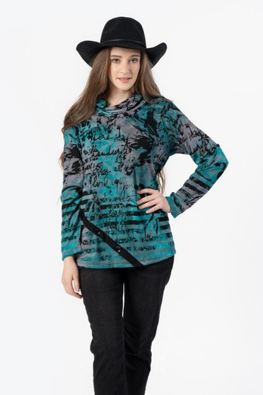 Front of the Typography Burnout Knit Top style 325115 from Cativa in the color teal