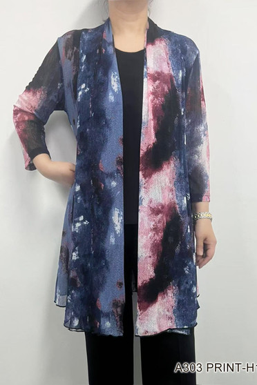 Front of the Blue and Pink Mesh Cardigan style A303-H14 from Creation