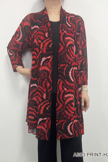 Front of the Red and Black Mesh Cardigan style A303-H20 from Creation