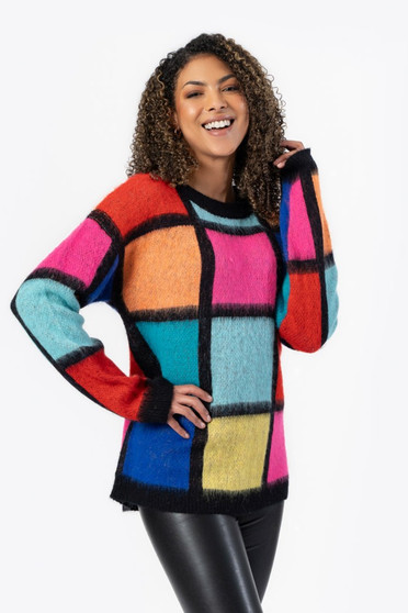 Front of the Bright Colorblock Knit Sweater style FC253343 from Fashion Concepts in the