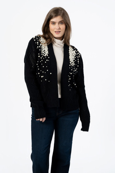 Front of the Pearl Knit Cardigan style 253D45 from Funsport in the color black