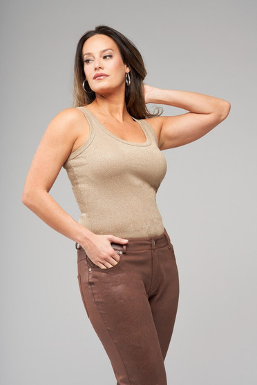 Front of the Shimmer Ribbed Tank Top style BCT8767TKA from Insight in the color rose gold