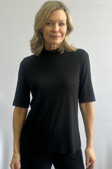 Front of the Mock Neck Short Sleeve Top style 102514 from Soft Works in the color black