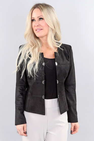 Front of the Faux Suede Short Jacket style 995 from Michael Tyler in the color black