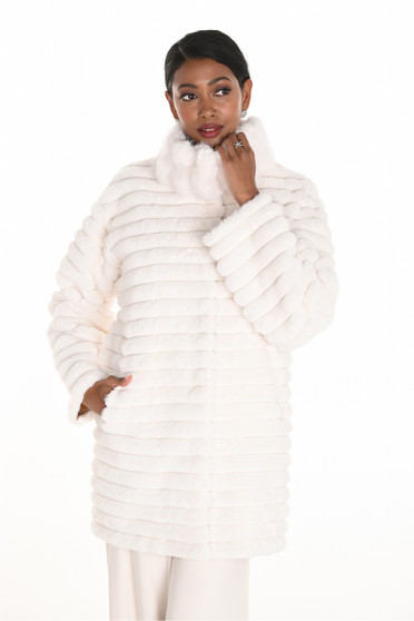 Front of the Faux Fur Ribbed Coat style 259754 from Frank Lyman in the color off white
