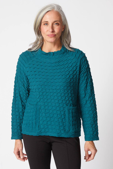 Front of the Waffle Weave Raglan Pocket Top style 19105 from Habitat in the color juniper